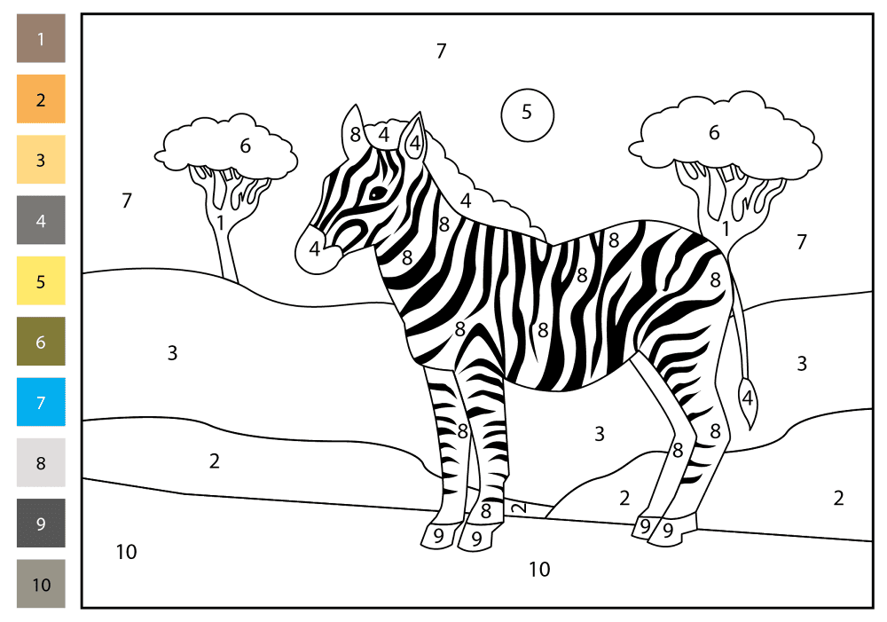Zebra 1 Color By Number Coloring Page Md Coloring Page — Free Printable — free printable coloring page